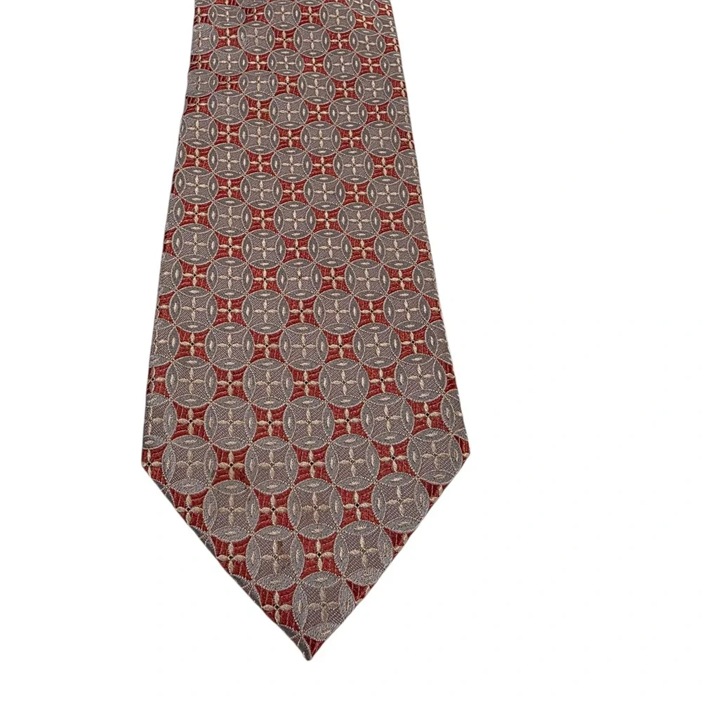 Jhane Barnes Mens Tie Necktie Luxury Gray‎ Orange Geometric Silk Executive Lined
